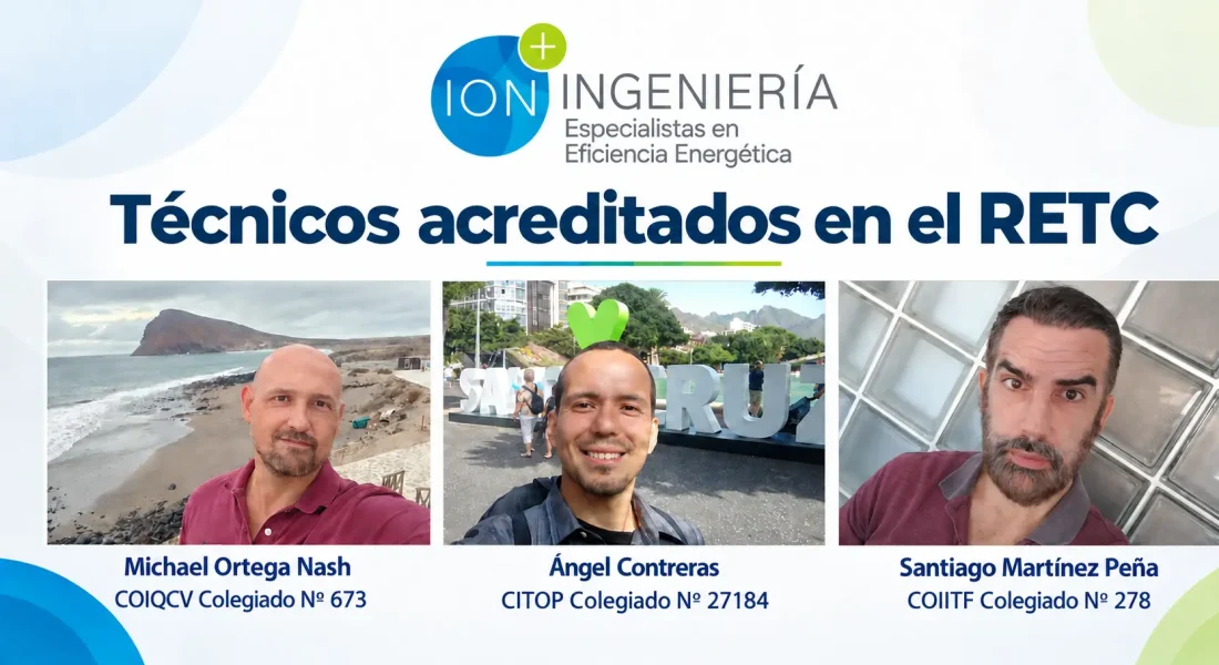 Equipo de ION Ingeniería: Michael Ortega Nash (COIQCV 673), Ángel Contreras (CITOP 27184) y Santiago Martínez Peña (COIITF 278), técnicos acreditados en el RETC.